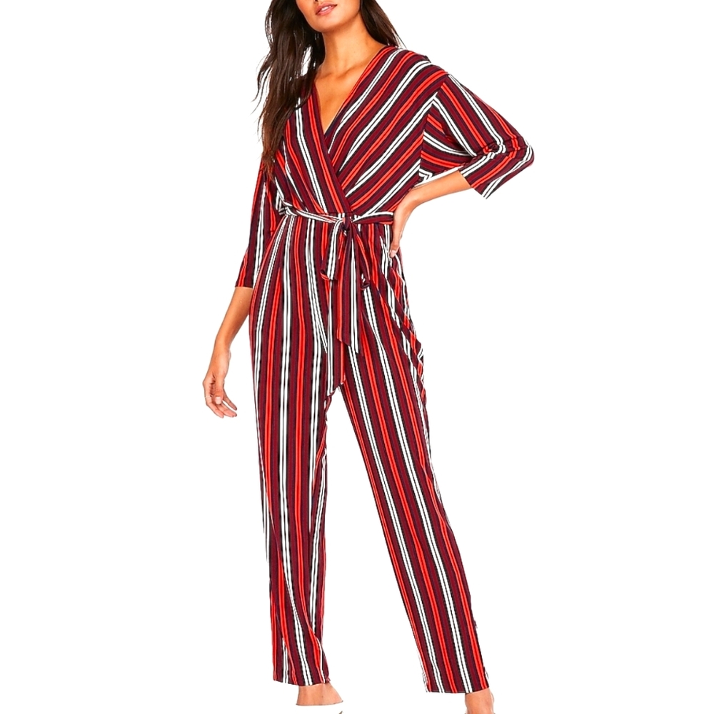 Express Striped Sash Tie Waist Jumpsuit
